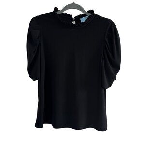 CeCe Black Rouched Sleeve Top Medium